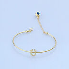 Gold Kaplama Nazar Boncuklu Ü Harfi Gümüş Bileklik