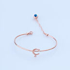 Rose Gold Kaplama Nazar Boncuklu Ç Harfi Gümüş Bileklik