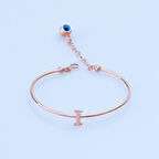 Rose Gold Kaplama Nazar Boncuklu I Harfi Gümüş Bileklik