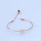 Rose Gold Kaplama Nazar Boncuklu K Harfi Gümüş Bileklik