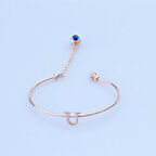 Rose Gold Kaplama Nazar Boncuklu U Harfi Gümüş Bileklik