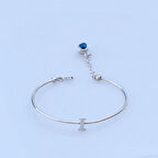 Nazar Boncuklu I Harfi Gümüş Bileklik