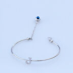 Nazar Boncuklu J Harfi Gümüş Bileklik