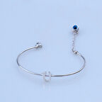 Nazar Boncuklu Ü Harfi Gümüş Bileklik