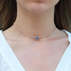 Aquamarin Taşlı Rose Gold Kaplama Choker Gümüş Kolye