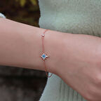 Kutup Yıldızı Figürlü Zirkon Taşlı Mine İşli Rose Gold Kaplama Gümüş Bileklik