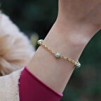 Zirkon Taşlı Gold Kaplama Nazar Boncuklu Gümüş Bileklik