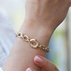 Gold Kaplama Zirkon Taşlı Halka Zincir Bileklik