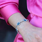 Cam Gözlü Zirkon Taşlı Gümüş Bileklik