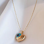 Nazar Boncuklu Gold Kaplama Açılır Kapanır İsim Yazılabilen Gümüş Kolye