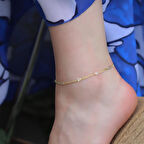 Dikdörtgen Zirkon Taşlı Gold Kaplama Gümüş Zincir Halhal