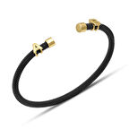 Kişiye Özel Harfli Siyah-Gold Gümüş Erkek Bilekliği