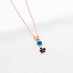 Rose Kaplama Nazar Boncuklu Yonca Kolye