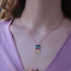 925 Ayar Renkli Zirkon Taşlı Dikdörtgen Gümüş Kolye