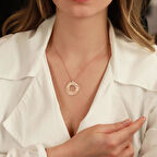 Arapça Yazılı Zirkon Taşlı Rose Gold Kaplama Yuvarlak Gümüş Kolye