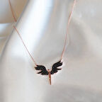 Siyah Zirkon Taşlı Mikail Meleği Rose Kaplama Gümüş Kolye