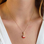 Kırmızı Mine İşli Hareketli Yıldız Gümüş Kolye