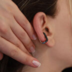 Dikdörtgen Siyah Zirkon Taşlı Gümüş Kıkırdak Küpe