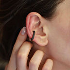 Dikdörtgen Siyah Zirkon Taşlı Rose Gold Kaplama Gümüş Kıkırdak Küpe