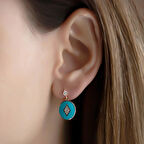 Mineli Turkuaz Renkli Altın Kaplama Gümüş Küpe