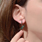 Yeşil Zirkon Taşlı Rose Gold Kaplama Dinazor Tasarım Gümüş Küpe