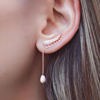 Kulağı Saran Sallantılı Zirkon Taşlı Rose Gold Kaplama Gümüş Küpe