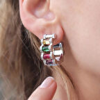 Rainbow Renkli Taşlı Gümüş Küpe