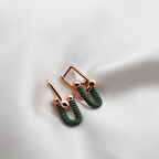 Yeşil Zirkon Taşlı Tif Model Rose Gold Kaplama Gümüş Küpe