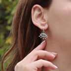 Zirkon Taşlı Göz Modeli Gümüş Küpe