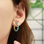 Yeşil Mine İşli Gold Kaplama Gümüş Halka Küpe