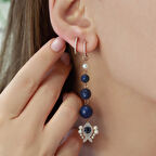 Lapis Taşlı İncili Balık Apm Model Rose Gold Kaplama Sallantı Gümüş Küpe