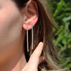 Zirkon Taşlı Su Yolu Gümüş Küpe