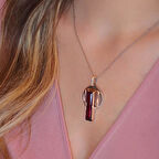 Lal Taşlı Taşlı 925 Ayar Gümüş Otantik Tasarım Kolye