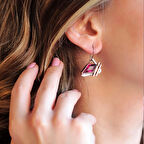 Lal Taşlı Gümüş Otantik Tasarım Küpe