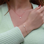 Üçgen Figürlü Zirkon Taşlı Mine İşli Rose Gold Kaplama Gümüş Set