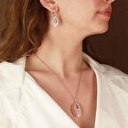 Kedi Gözü Taşlı Tasarım Gümüş Set