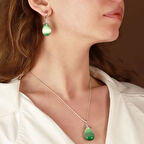 Kedi Gözü Taşlı Damla Model Gümüş Set