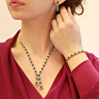 Kök Zümrüt Taşlı Otantik Gümüş Takım