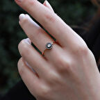 Elmas Montür Yuvarlak Gold Kaplama Gümüş Yüzük