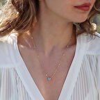 Aquamarin Taşlı Gold Kaplama Sevgili Kalp Gümüş Kolye