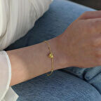 Sitrin Taşlı Gold Kaplama Sevgili Kalp Gümüş Bileklik