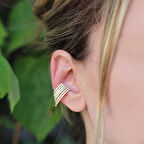 Ear Cuff Zirkon Taşlı Gold Kaplama Gümüş Kıkırdak Küpe