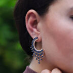 Safir Taşlı Güneş Tasarım Gümüş Küpe