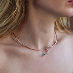 Yeşil Zirkon Taşlı Rose Gold Kaplama Serpent Choker Gümüş Kolye