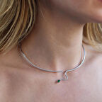 Yeşil Zirkon Taşlı Serpent Choker Gümüş Kolye