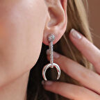 Renkli Zirkon Taşlı Hilal Gümüş Küpe