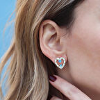 Queen Beyaz Kalp Çift Taraflı Gümüş Küpe