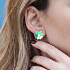 Yeşil Yonca Gümüş Küpe