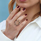 Well 3 Taraflı Gold Kaplama Çok Renkli Gümüş Yüzük