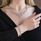 İkon Modeli Zirkon Taşlı Gümüş Gerdanlık Set